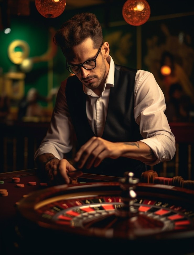 Dealer blackjack live casino membagikan kartu dan interaksi dengan pemain